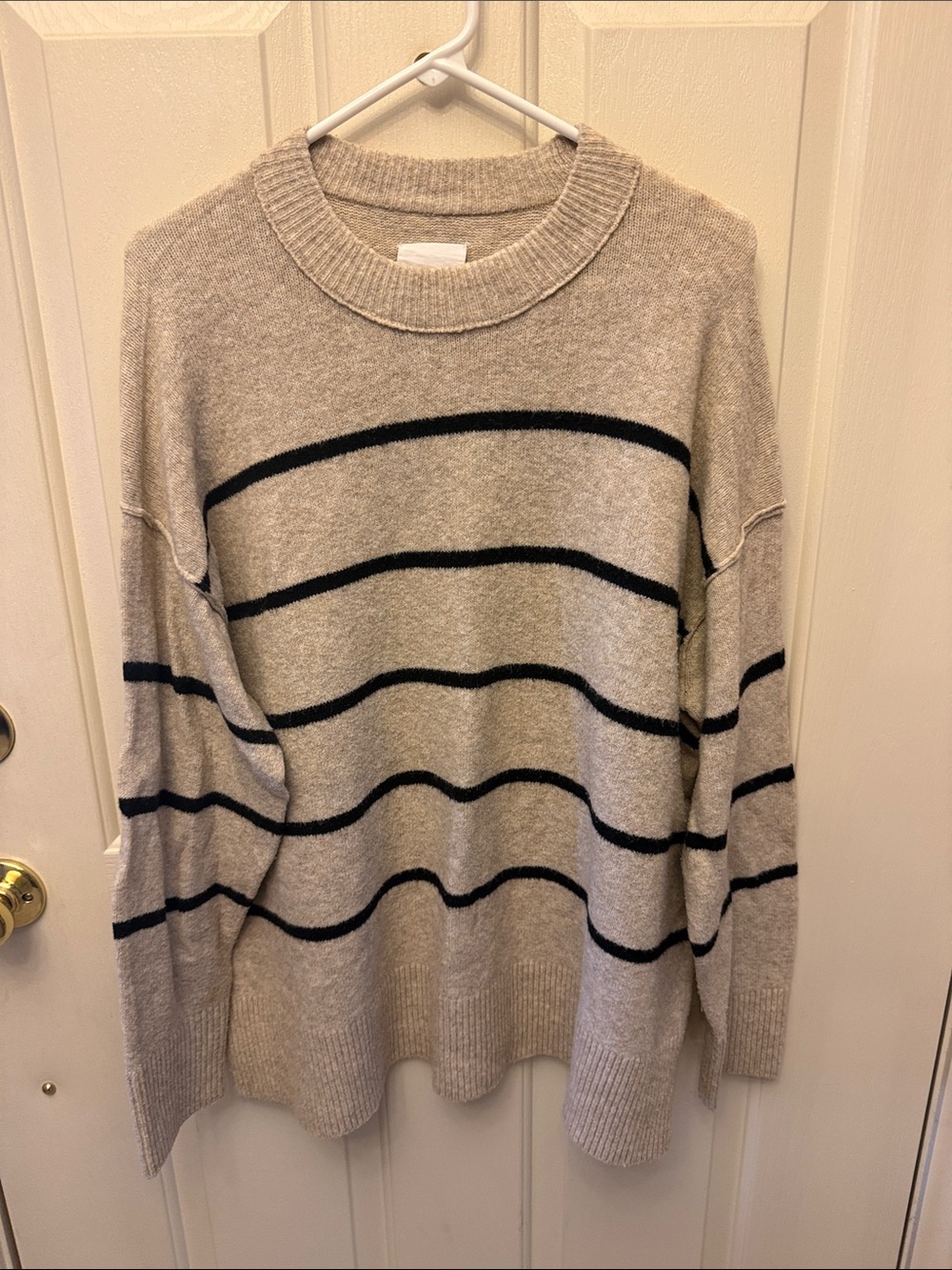 Aerie Beige Striped Crewneck Sweater - Casual Women's Knit - Picture 2 of 5